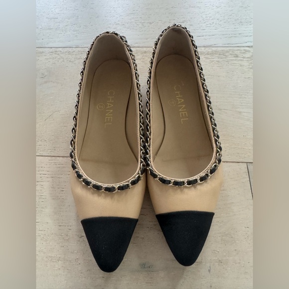 Chanel Lambskin Grosgrain Chain Cap Toe Flats 37 - Picture 6 of 12